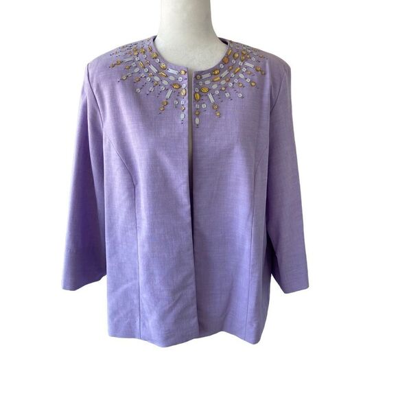 Alfred Dunner Woman’s Open Front Jacket Lilac Beaded SZ 14 - Picture 15 of 15